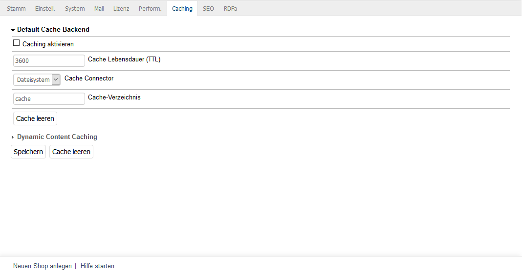 Registerkarte Caching
