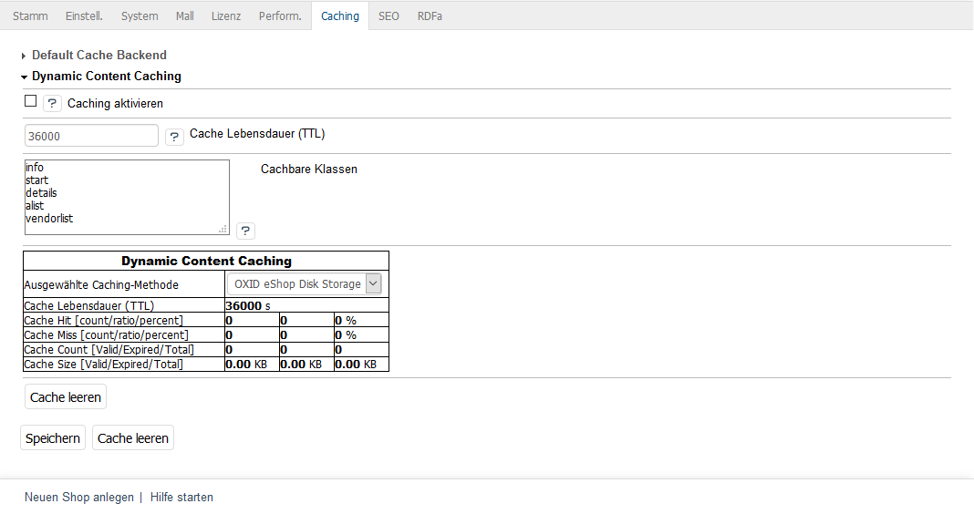Registerkarte Caching