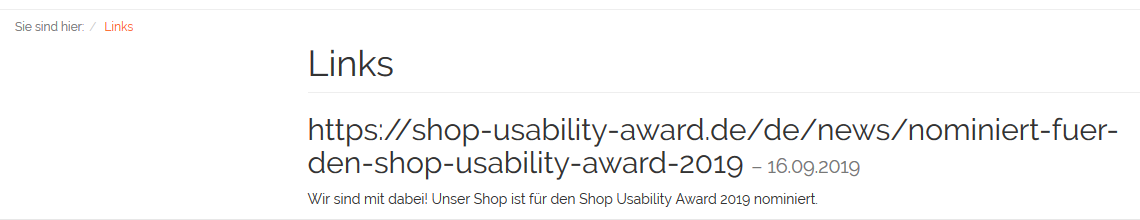 Seite mit Links im Frontend