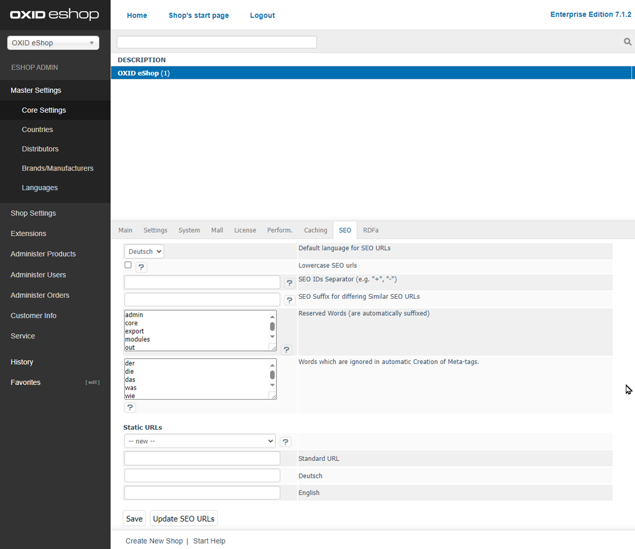 Configuring SEO URL settings