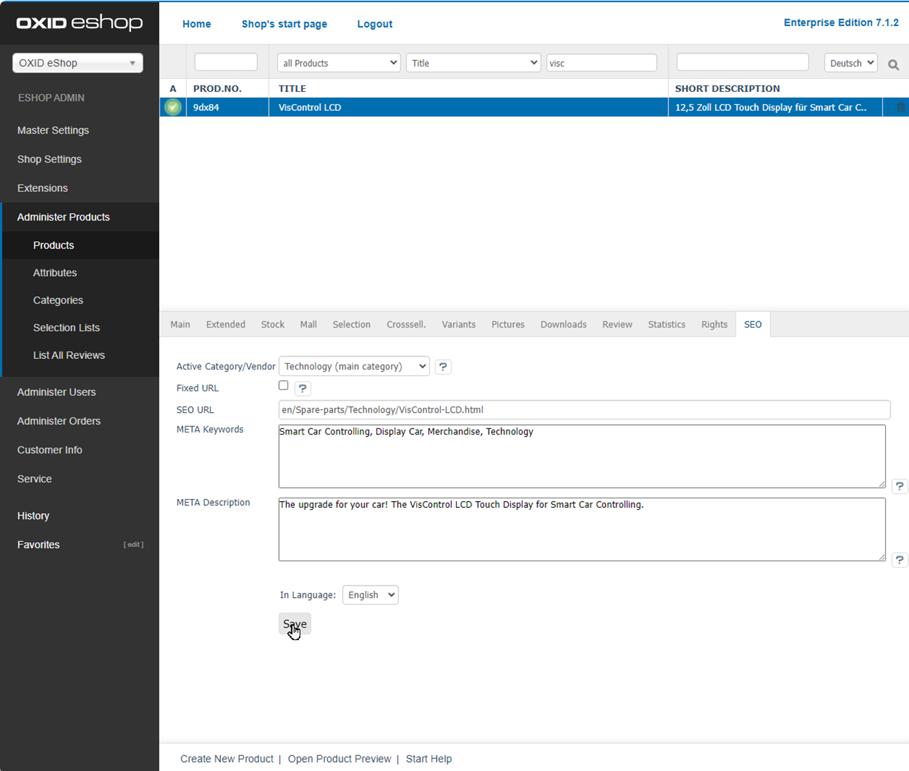 Example: Defining metadata for a product