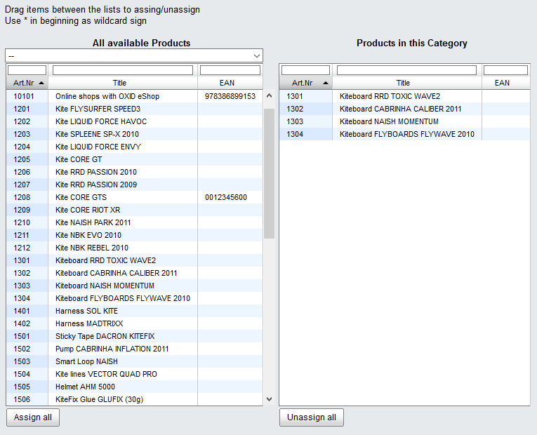Assigning products