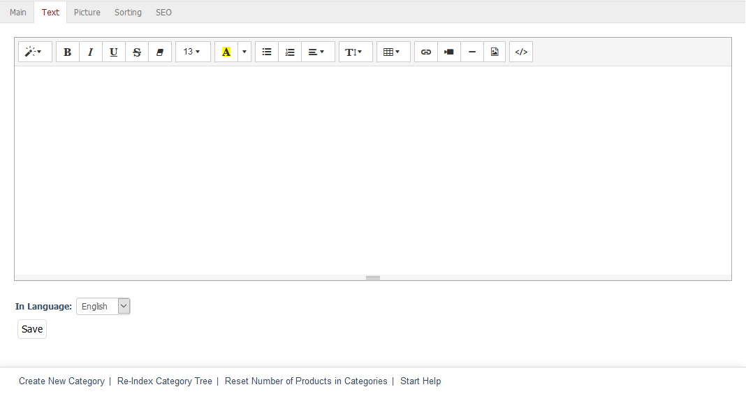 Categories - Text tab