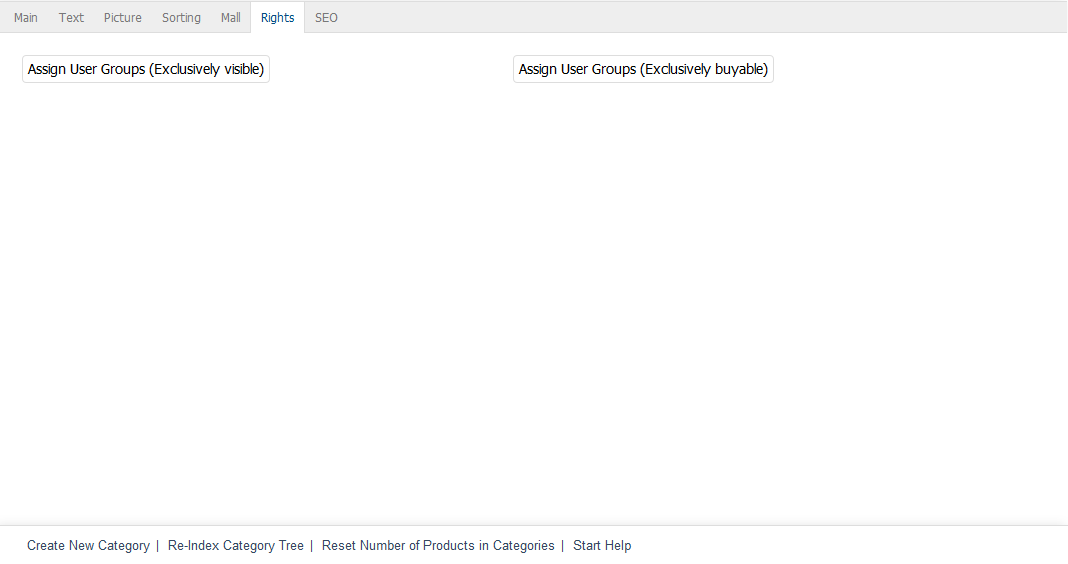 Categories - Rights tab