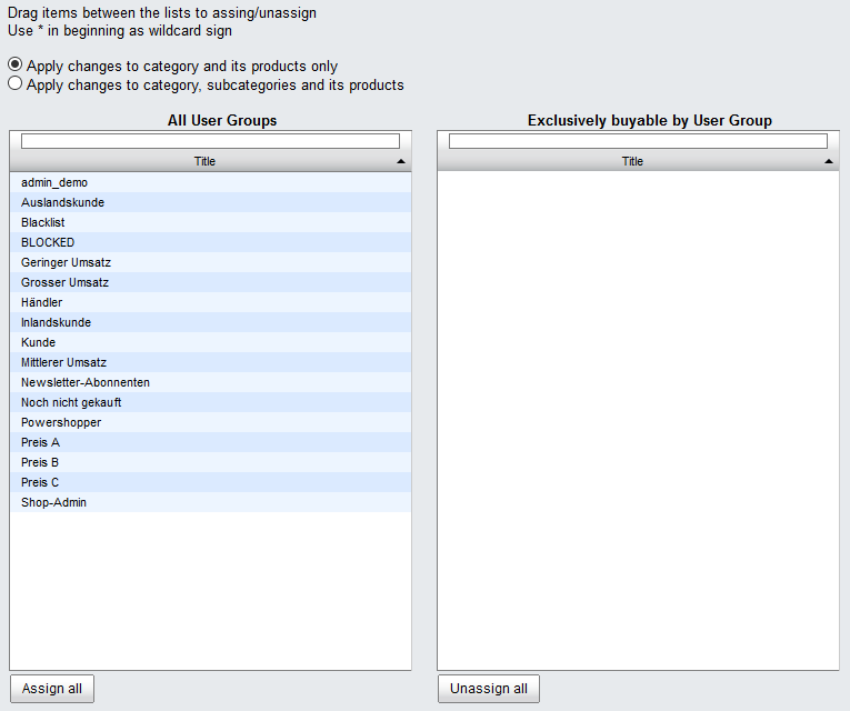 Assign User Groups (Exclusively buyable)