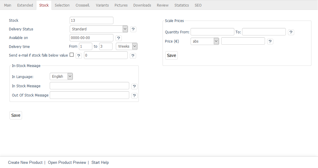 Products - Stock tab