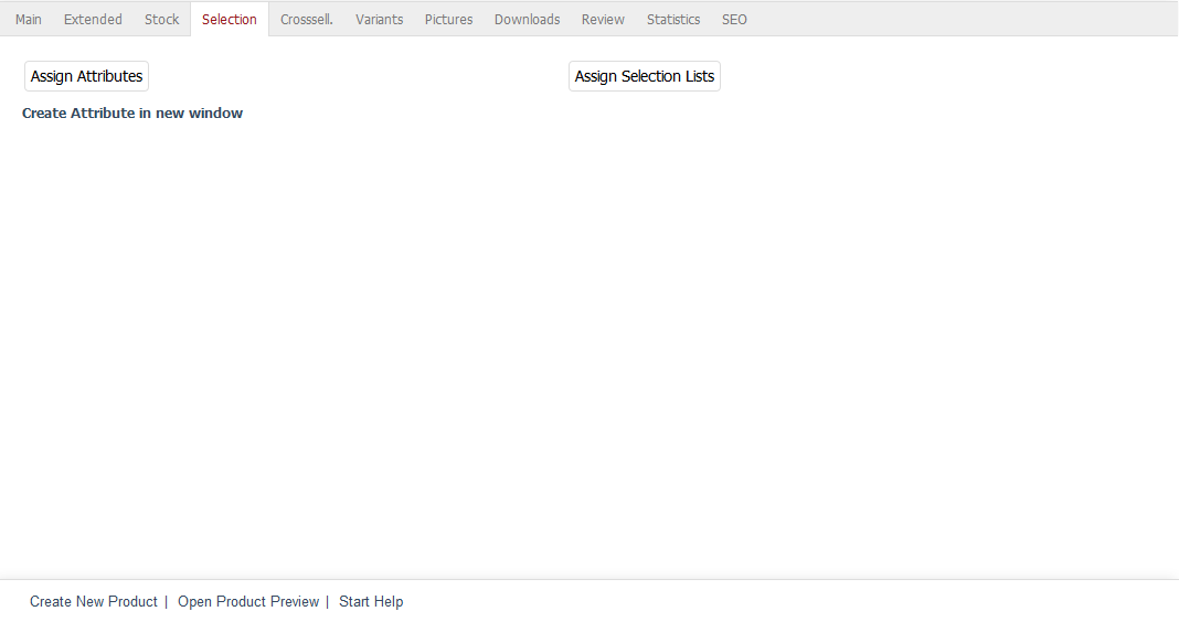 Products – Selection tab