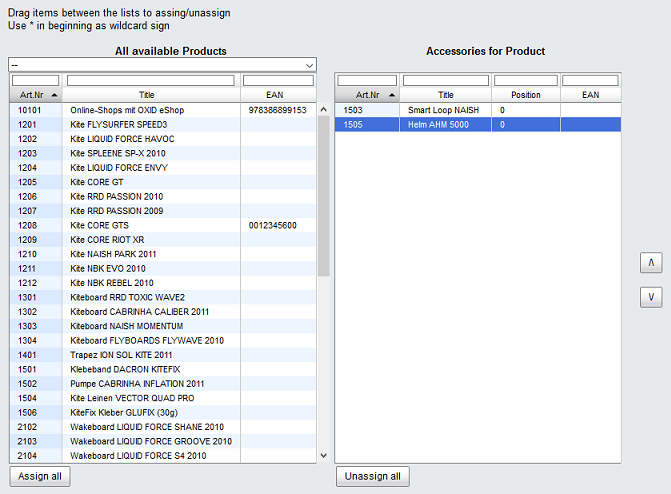 Assign and sort accessories