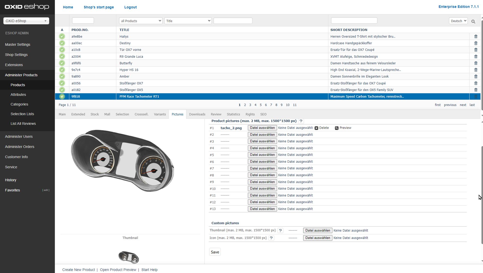 Products – Pictures tab