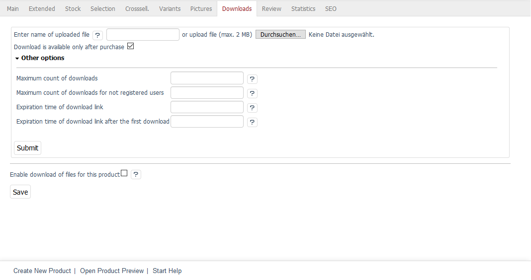 Products - Downloads tab