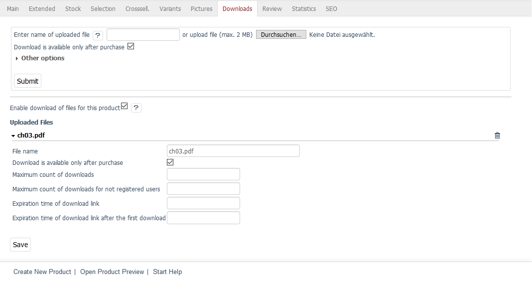 Products - Downloads tab