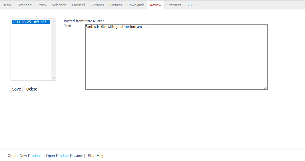 Products - Review tab