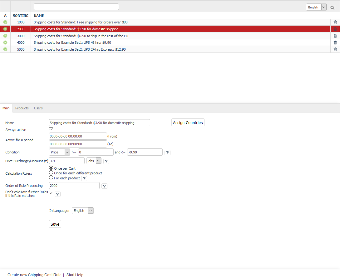 Shipping cost rules