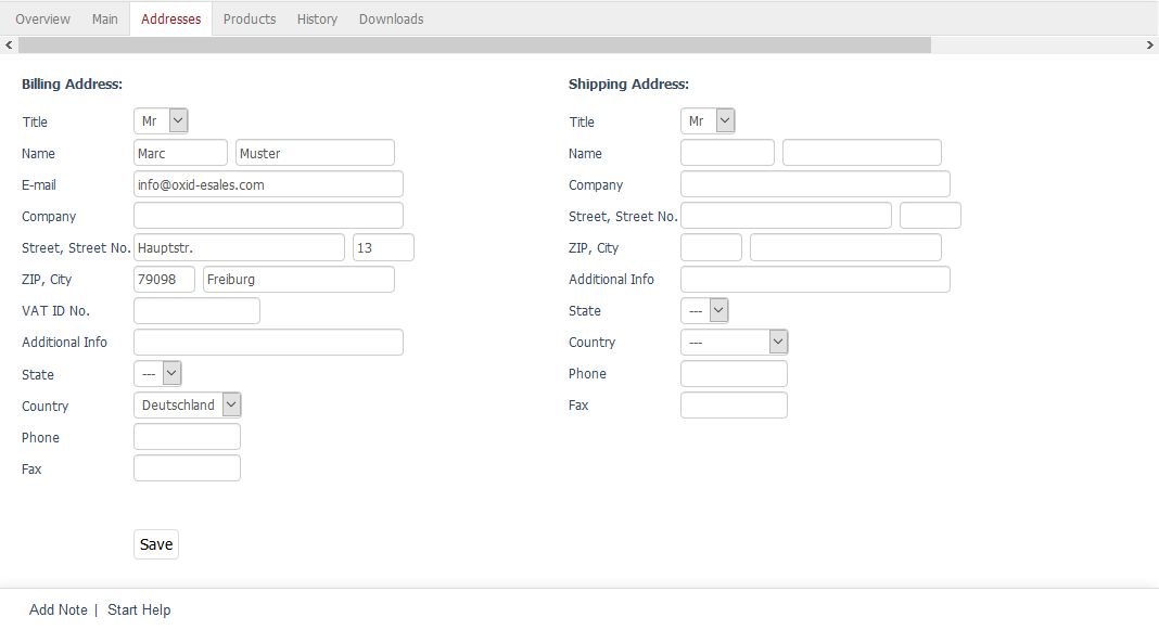 Orders - Addresses tab