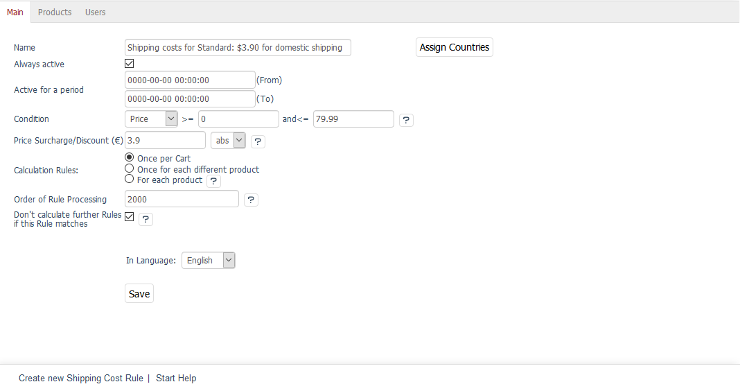 Example: Shipping cost rule for Germany