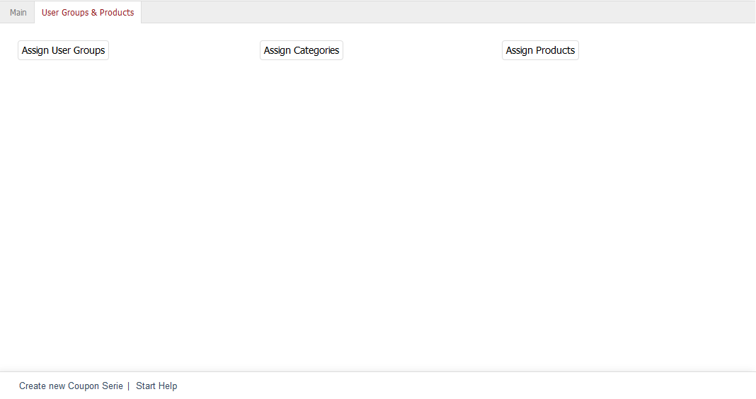 Coupon series - User Groups & Products tab