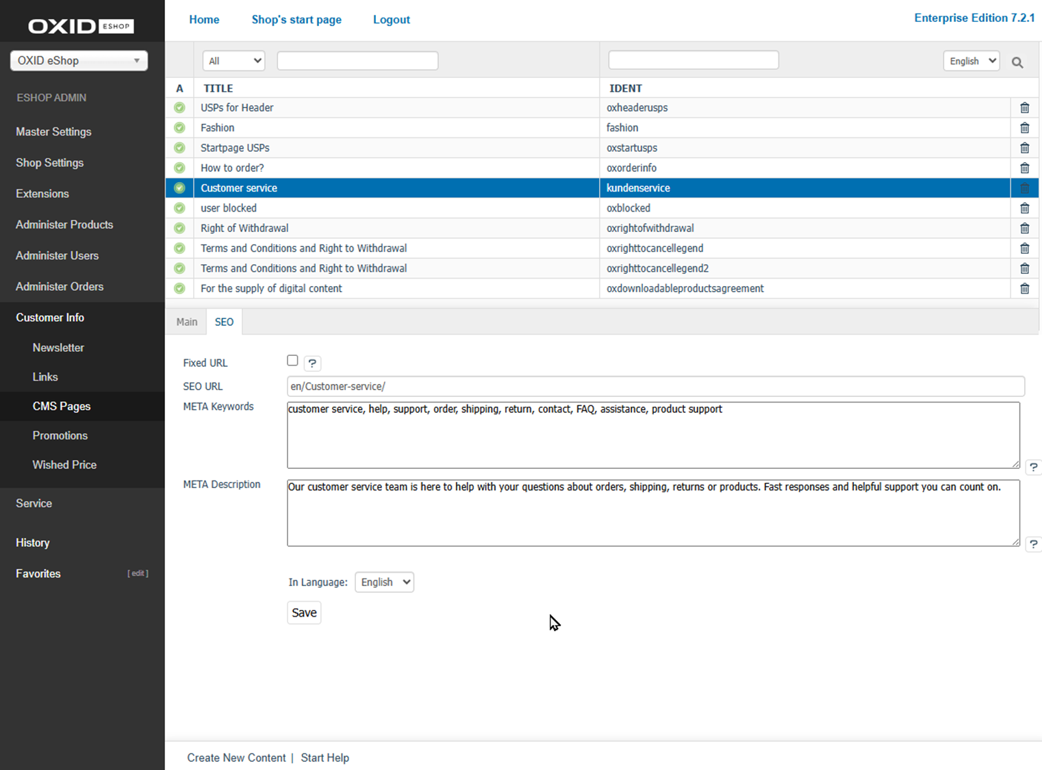 CMS Pages – SEO Tab