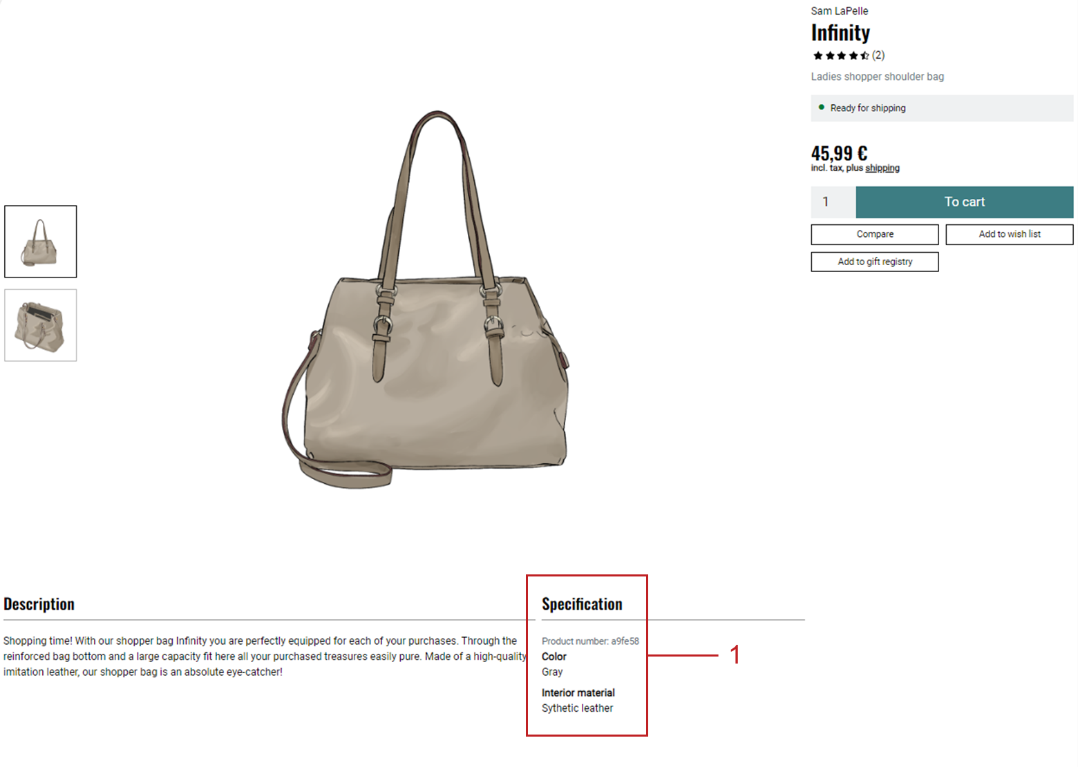 Showing product attributes in the Specification tab