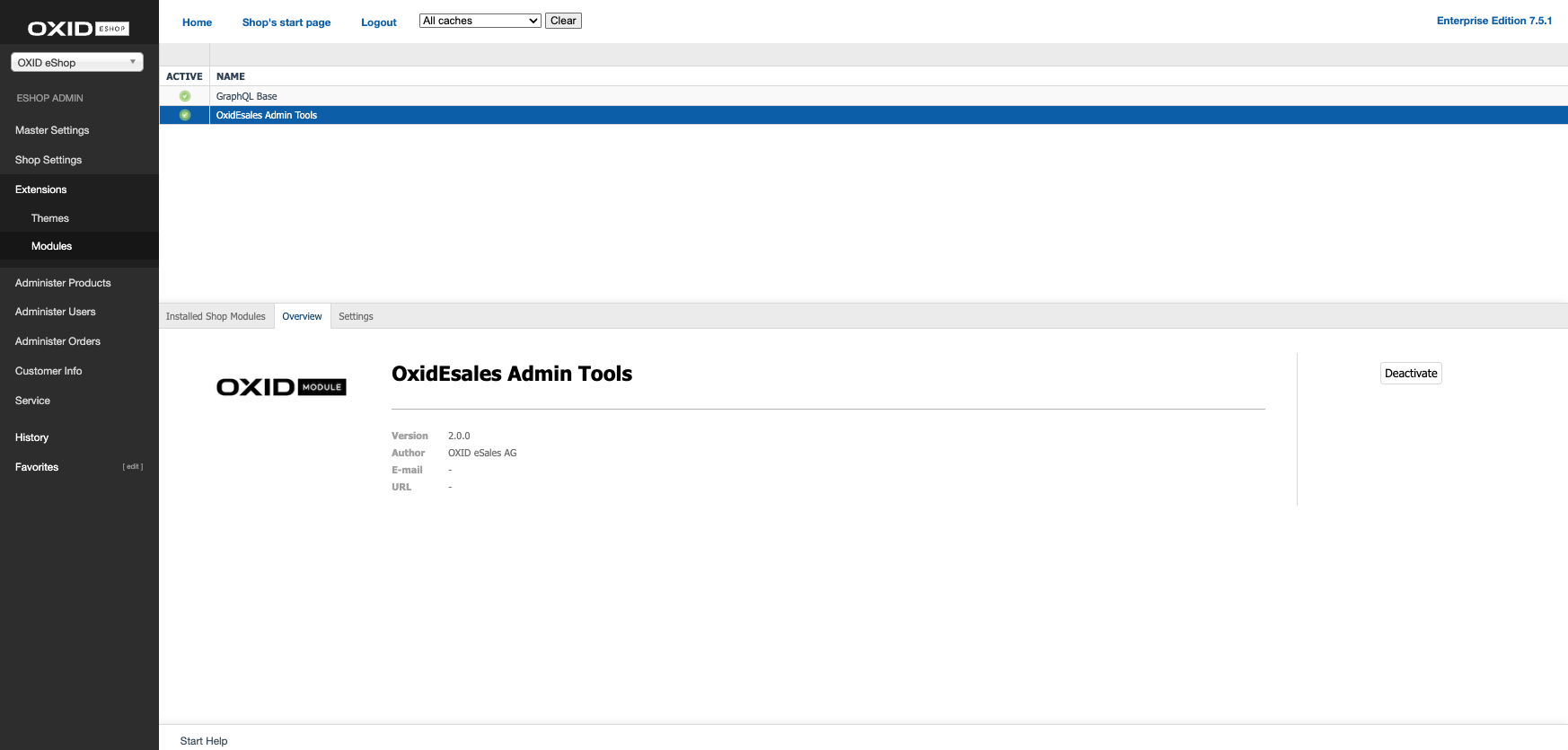 OXID Admin Tools module installed and activated