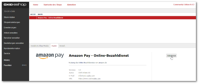 Amazon Pay für OXID installiert