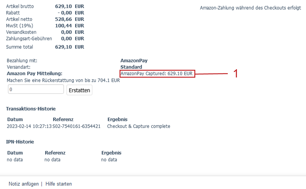 Amazon Pay-Auftragsstatus: abgeschlossen
