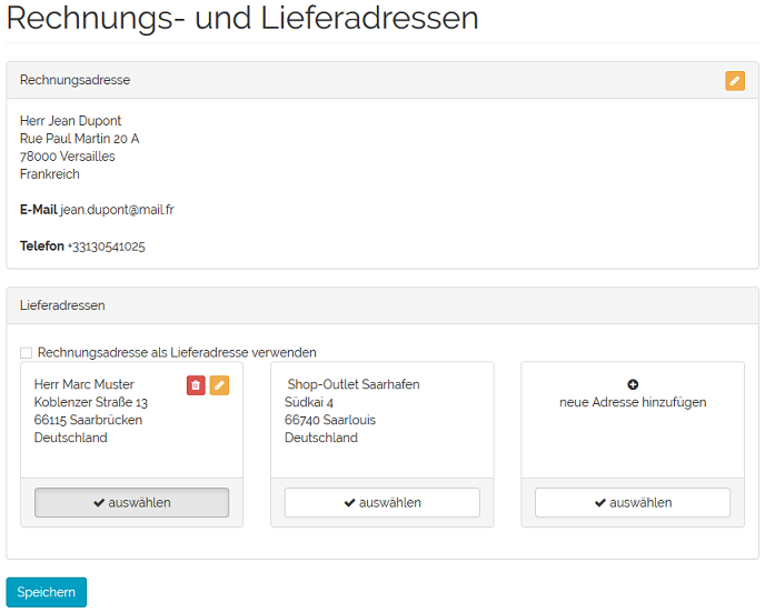 Mein Konto, Rechnungs- und Lieferadressen