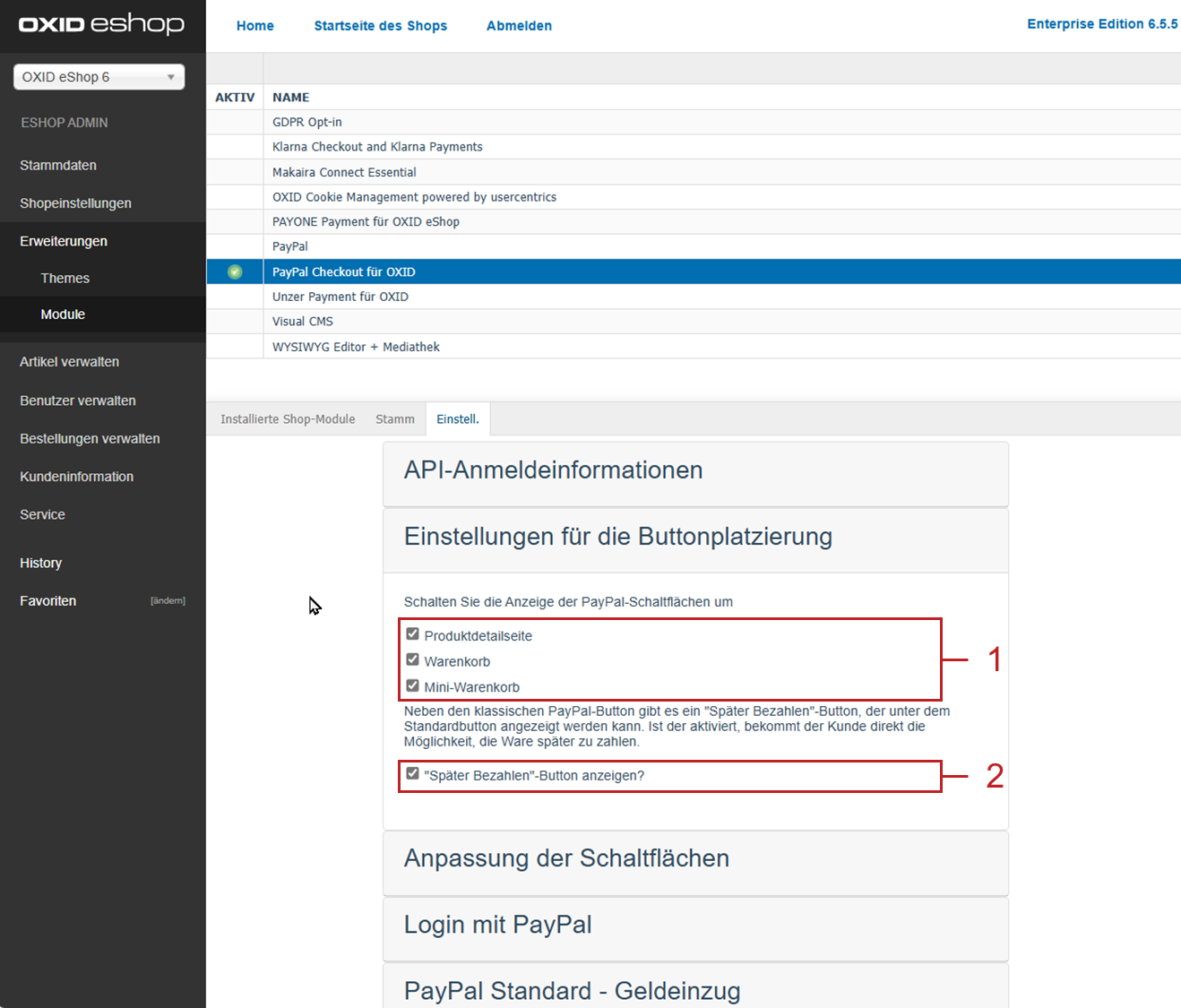 Anzeige der PayPal-Buttons steuern