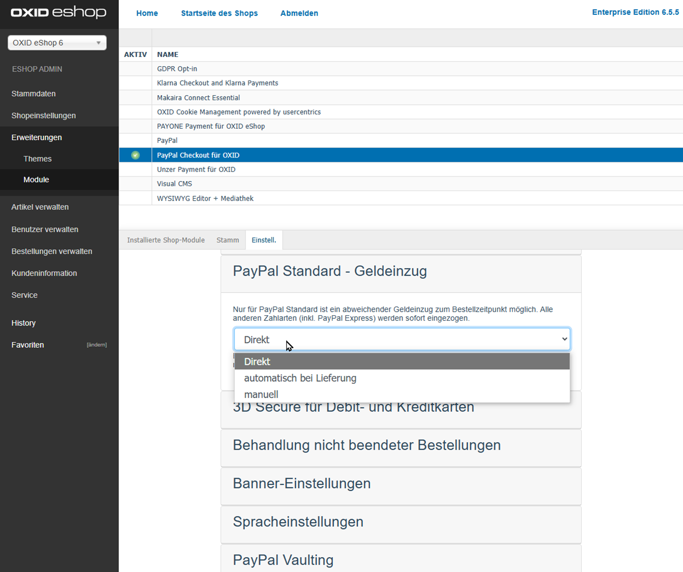 Verzögerte Zahlung konfigurieren