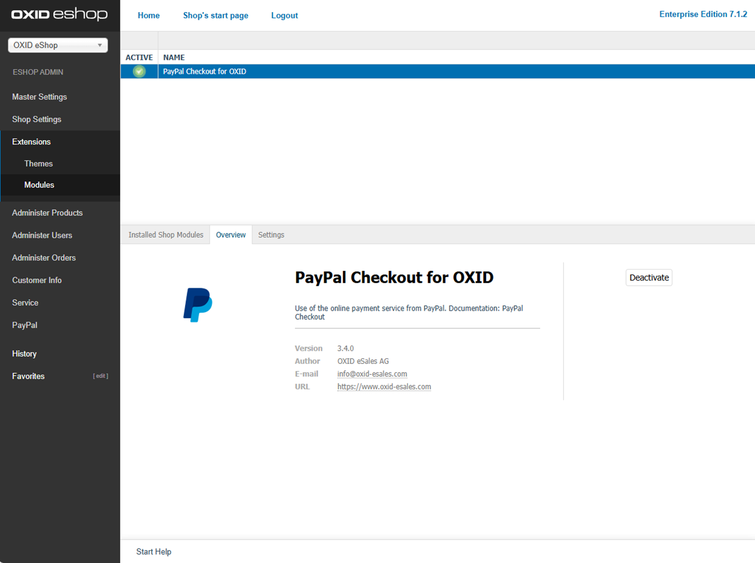 PayPal Checkout for OXID installed and activated