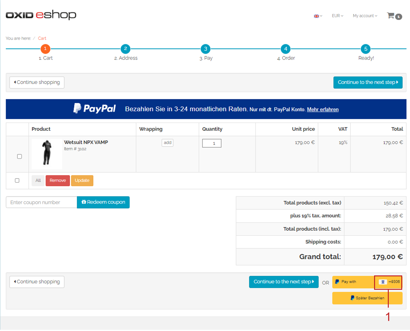 Paying with saved payment method