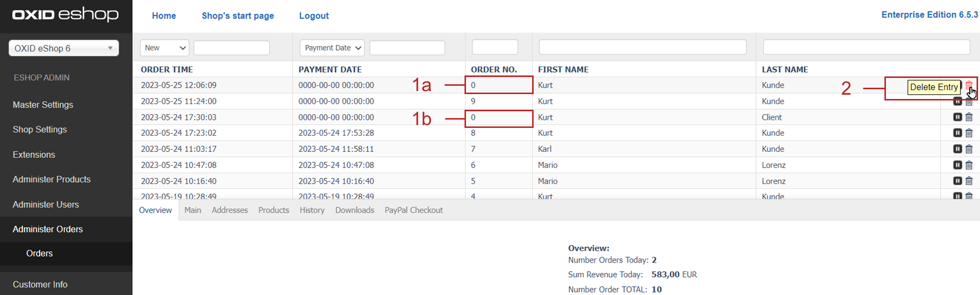 Deleting incomplete orders manually