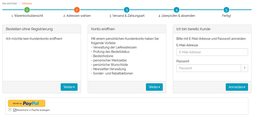 Warenkorb, Bestellschritt 2