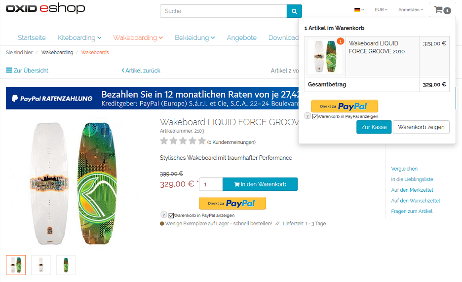 Artikel-Detailseite mit Mini-Warenkorb
