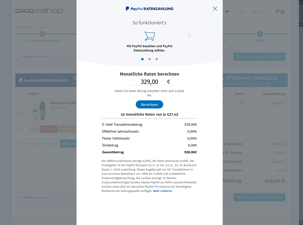 Details der PayPal Ratenzahlung