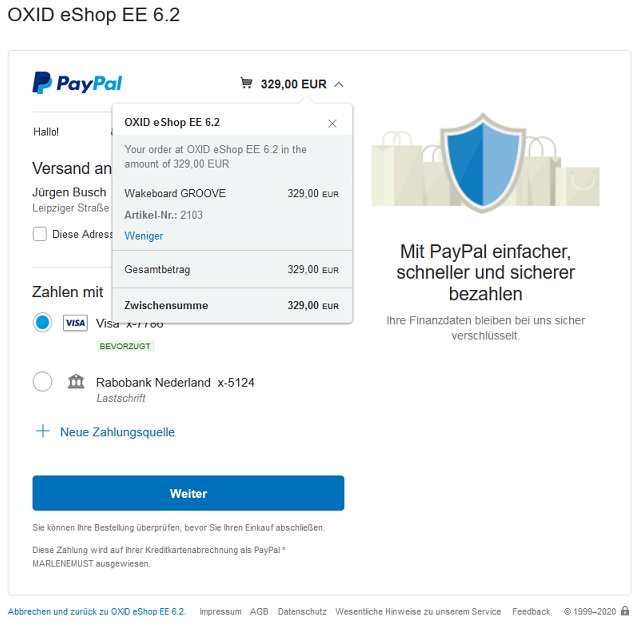 PayPal payment page