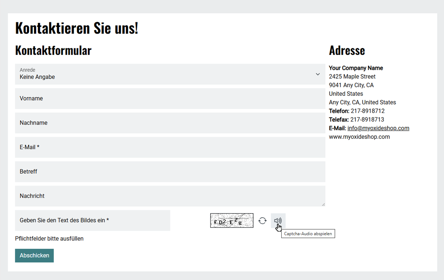Bild-basierte CAPTCHA-Prüfung mit Audio-Wiedergabe und Reload