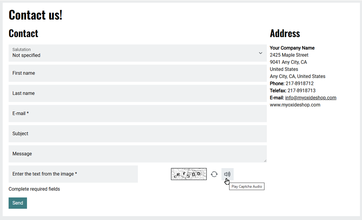 Image CAPTCHA with audio playback and reload