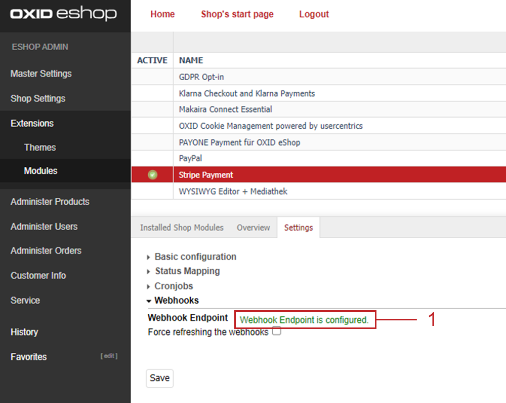 Webhook endpoint configured