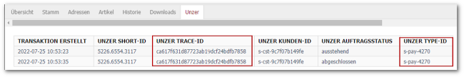 Unzer Trace-ID and Unzer Type-ID