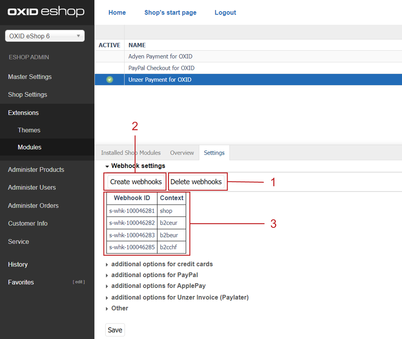 Creating webhooks and displaying the IDs