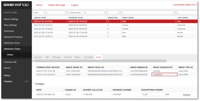 Unzer order state: completed