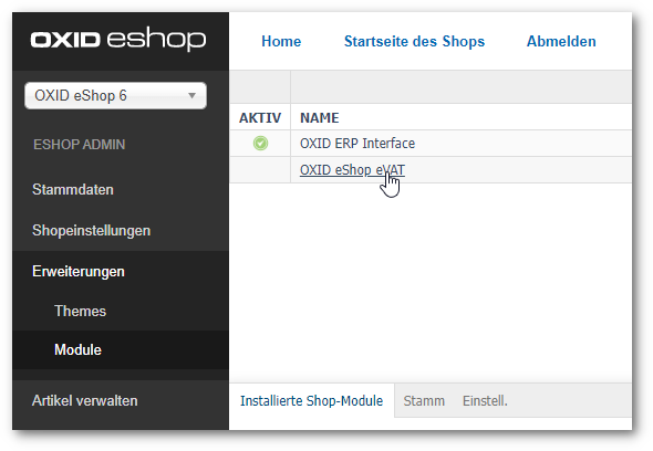 Modul eVAT installiert