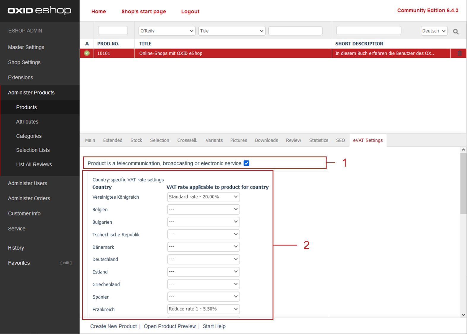 Assigning VAT rates to an item