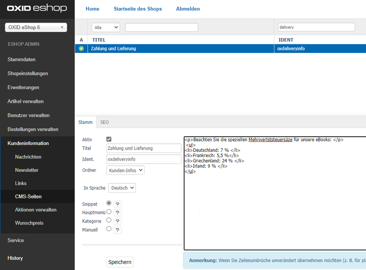 Adding customer information about value added tax