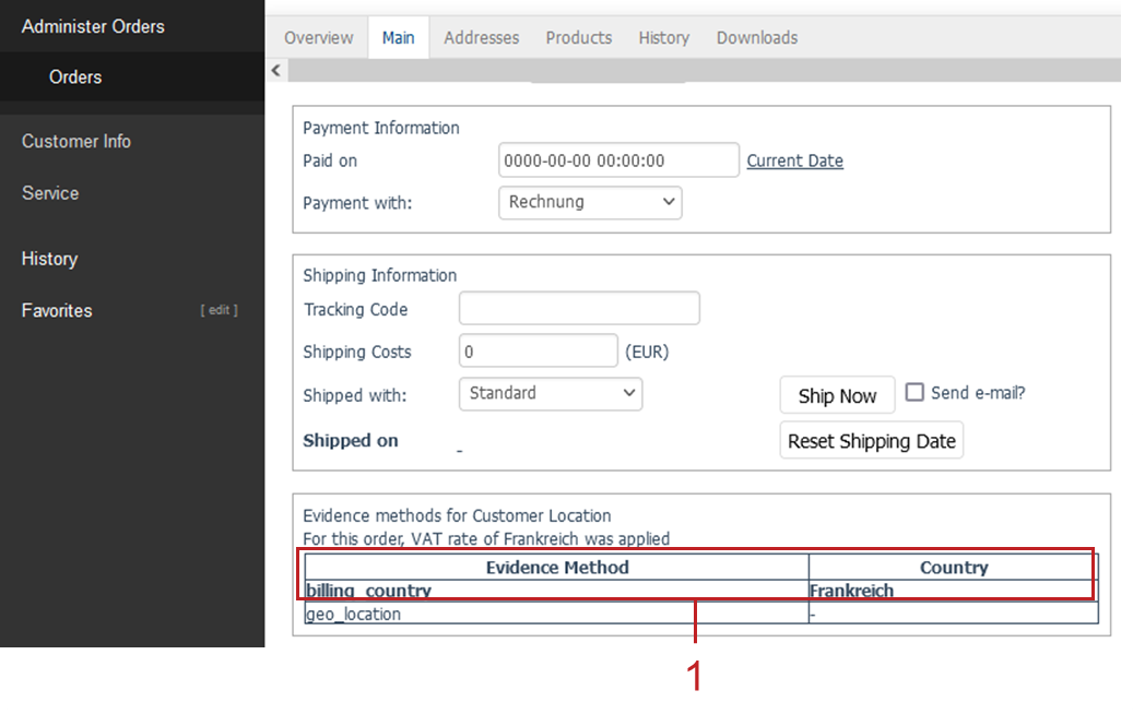 Displaying the customer location in an order