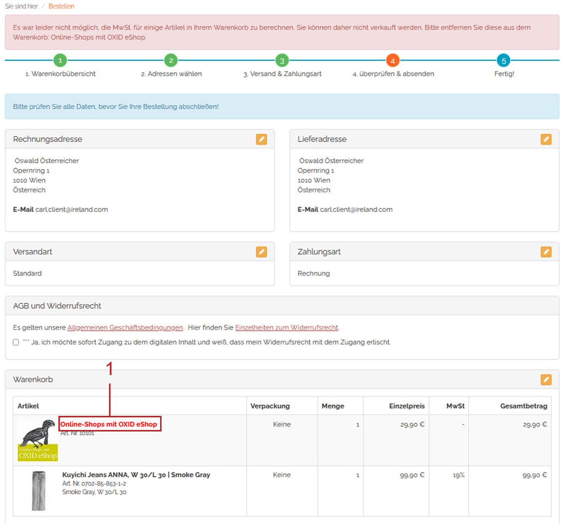 Highlighting non-purchasable items in the shopping cart by color
