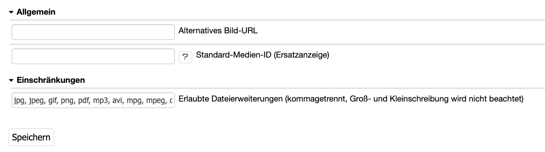 Moduleinstellungen der Mediathek