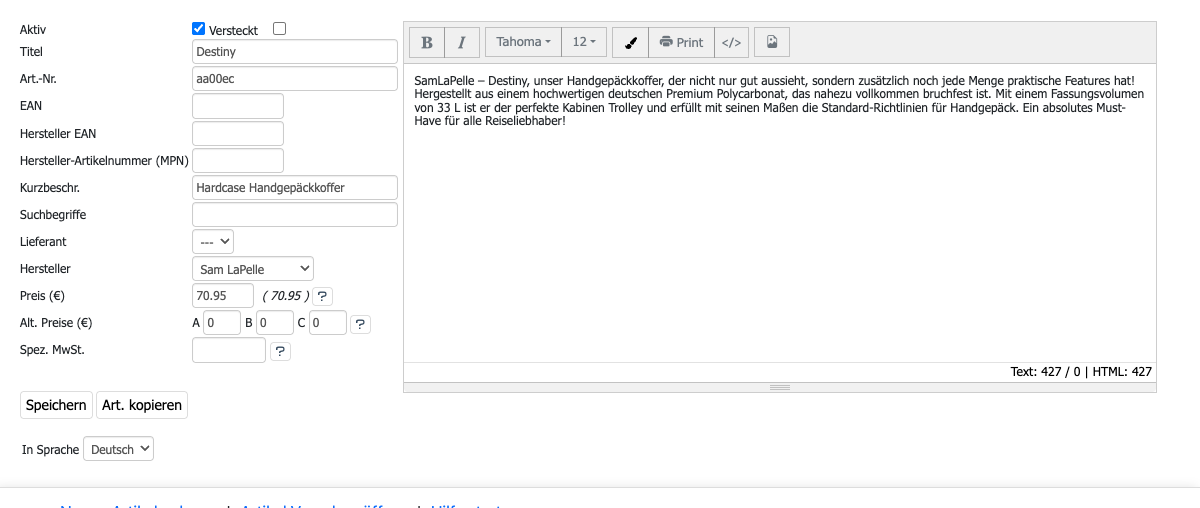 WYSIWYG-Editor in einem Artikel-Langtext