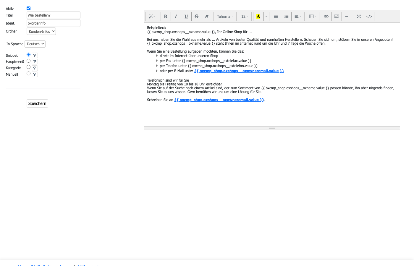WYSIWYG-Editor in einer CMS-Seite