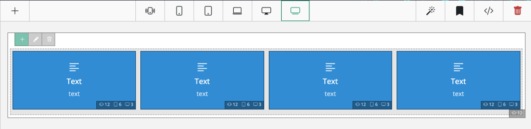 Editor-Ansicht ab Laptop-Breakpoint – alle vier Widgets in einer Zeile